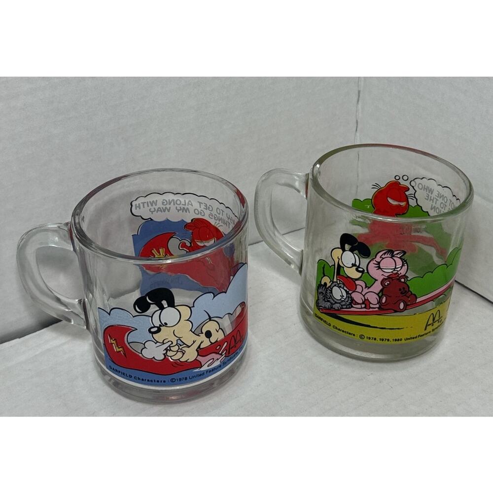 Lot of (2) McDonalds Garfield and Odie Clear Glass  1978, 1979, 1980 Jim Davis